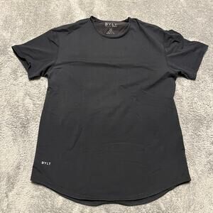 BYLT Shirt Mens Large Black Drop Cut Crewneck Curved Hem Performance Gym